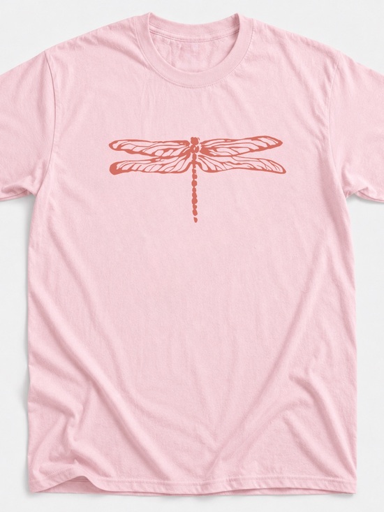 Gildan Tops - Gildan Pink T-Shirt with Coral Dragonfly Graphic